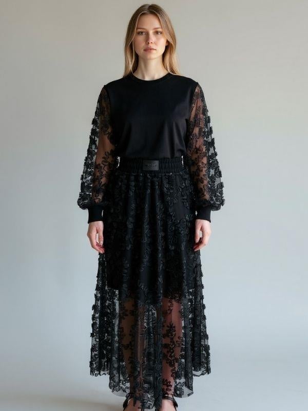 Kız Çocuk Dantel Kısa Astarlı Tasarım Uzun Etek