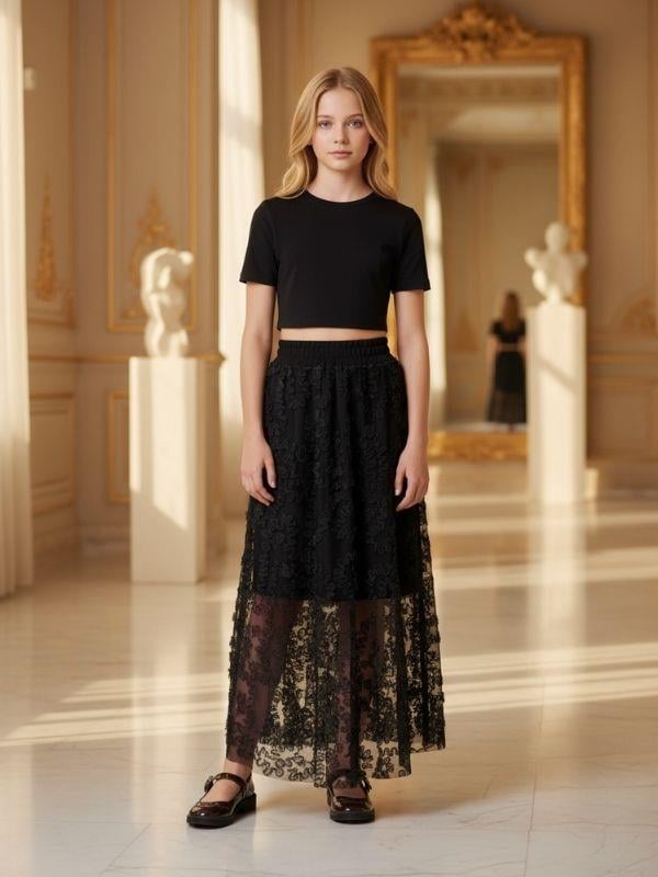 Kız Çocuk Dantel Kısa Astarlı Tasarım Uzun Etek