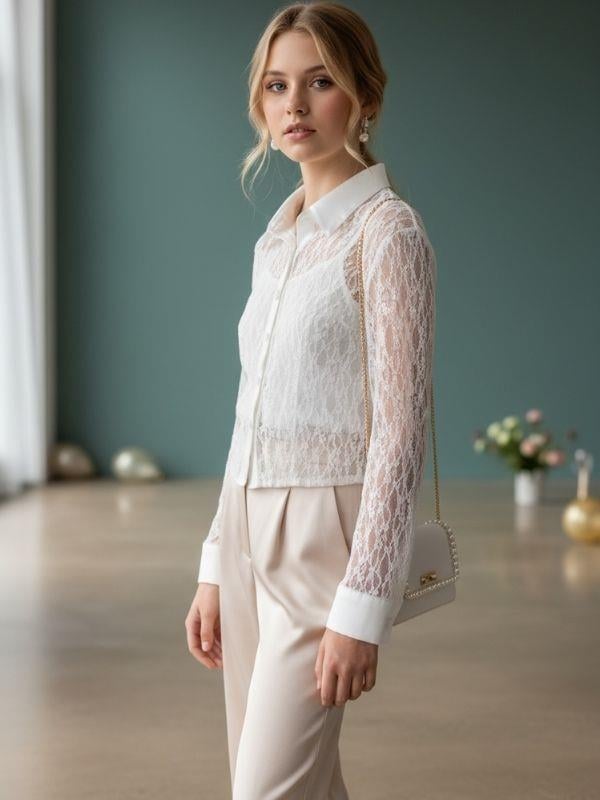 Kız Çocuk Dantel Poplin Tasarım Gömlek