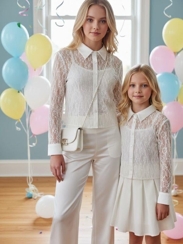 Kız Çocuk Dantel Poplin Tasarım Gömlek