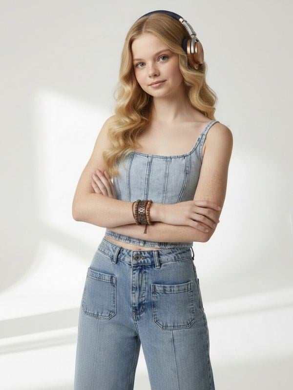 Kız Çocuk Denim Askılı Büstiyer