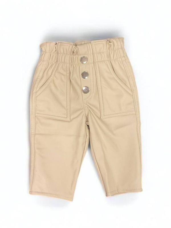 Kız Çocuk Deri Şardonlu Tayt Pantolon