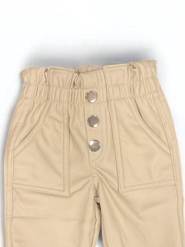 Kız Çocuk Deri Şardonlu Tayt Pantolon