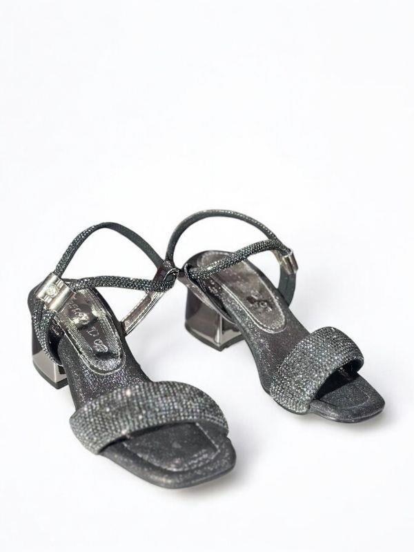 Kız Çocuk Deri Taşlı Yandan Ayarlamalı Topuklu Ayakkabı