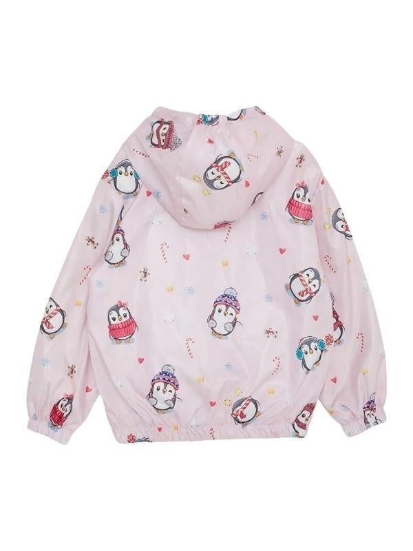 Kız Çocuk Desenli Kapüşonlu Pamuk Astarlı Rüzgarlık
