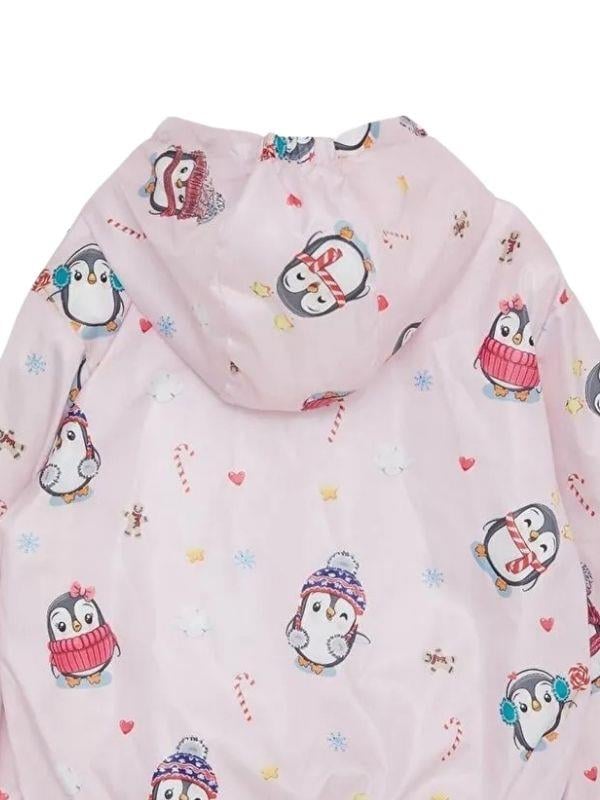 Kız Çocuk Desenli Kapüşonlu Pamuk Astarlı Rüzgarlık