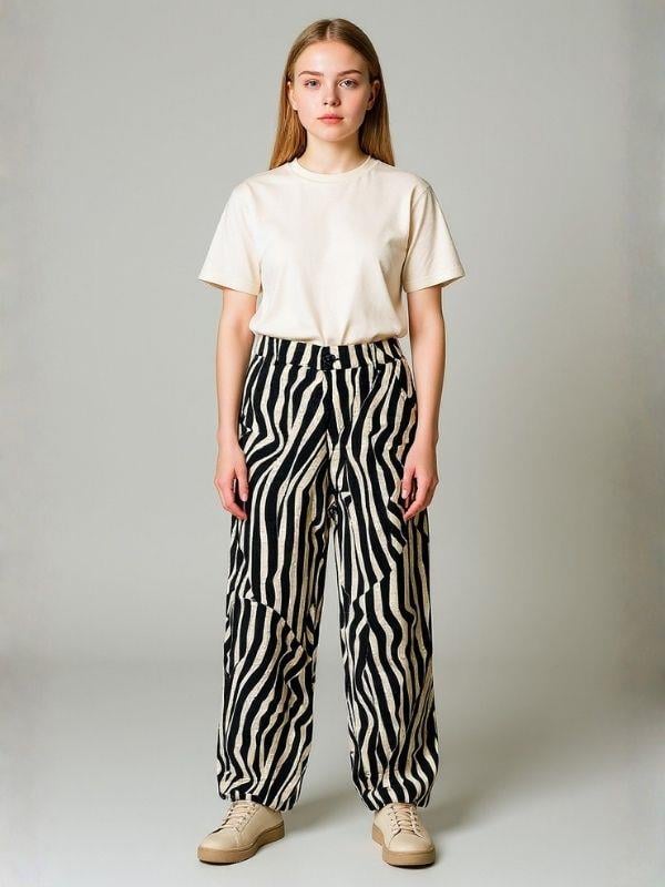 Kız Çocuk Desenli Keten Pantolon