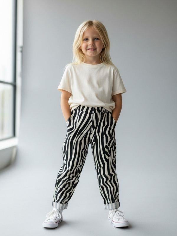 Kız Çocuk Desenli Keten Pantolon