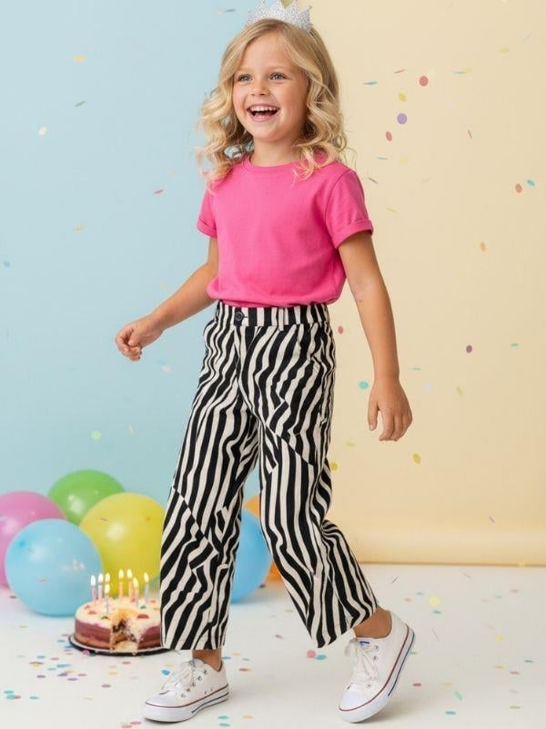 Kız Çocuk Desenli Keten Pantolon