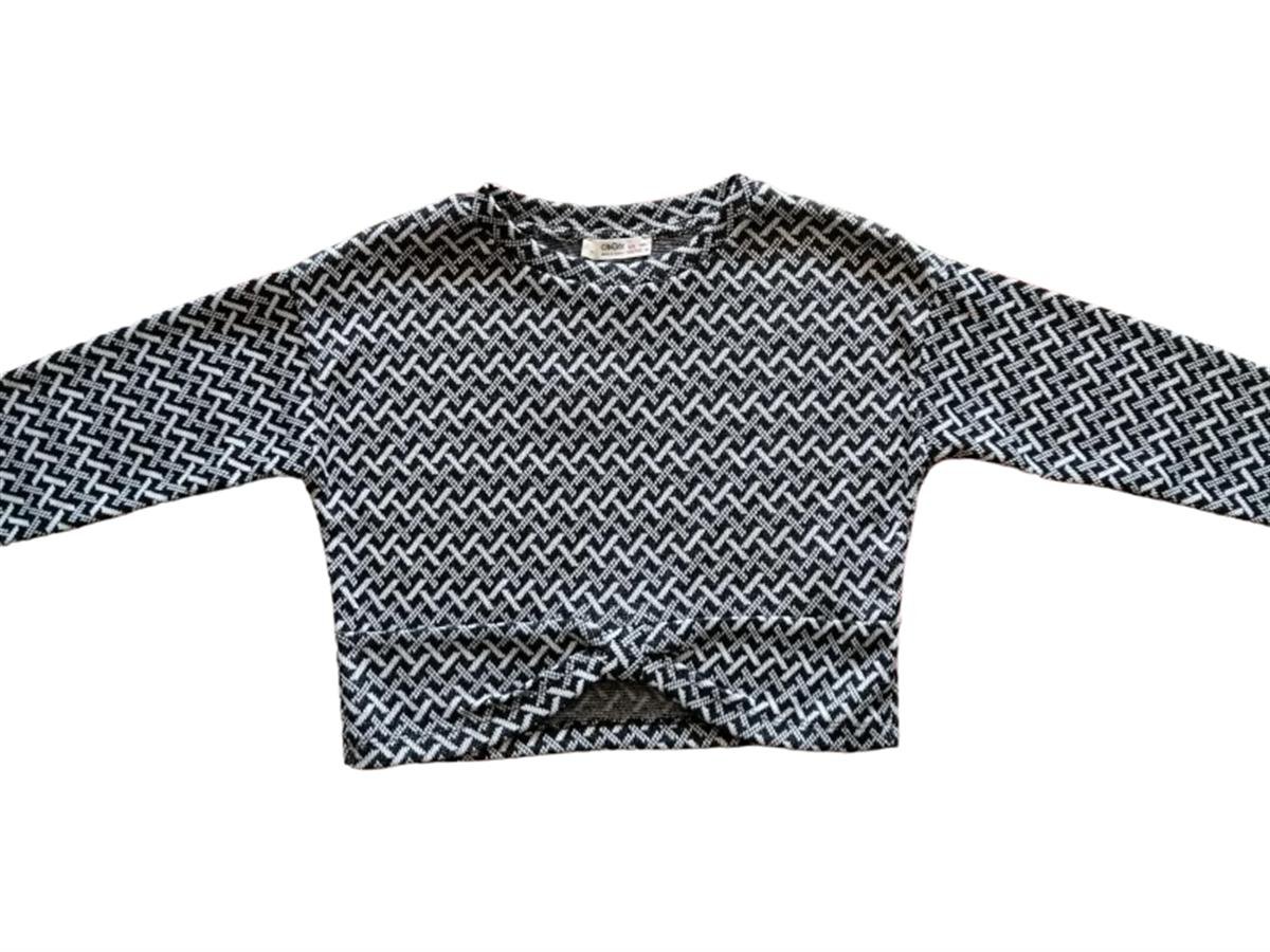 Kız Çocuk Desenli Örme Crop Bluz