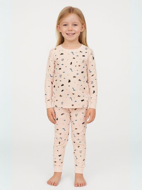 Kız Çocuk Dinozor Baskılı Pamuklu Pijama Takımı