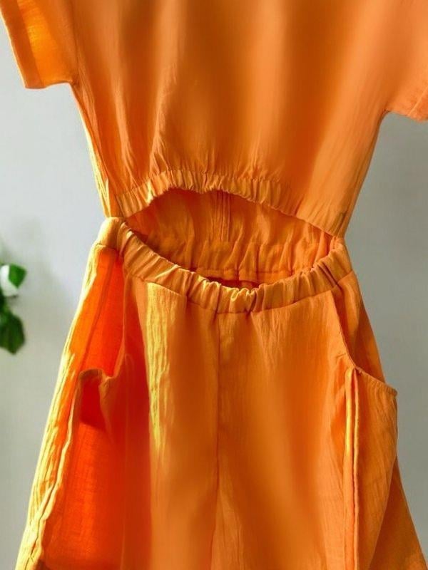 Kız Çocuk Dokuma Göbek Dekolte Detaylı Şort Tulum