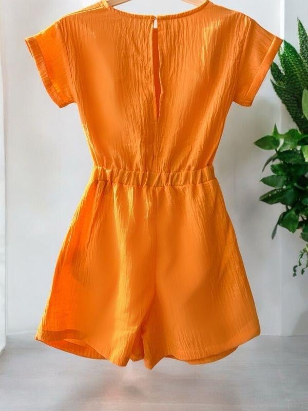 Kız Çocuk Dokuma Göbek Dekolte Detaylı Şort Tulum