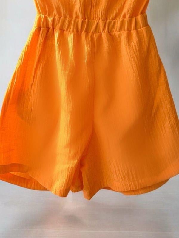 Kız Çocuk Dokuma Göbek Dekolte Detaylı Şort Tulum