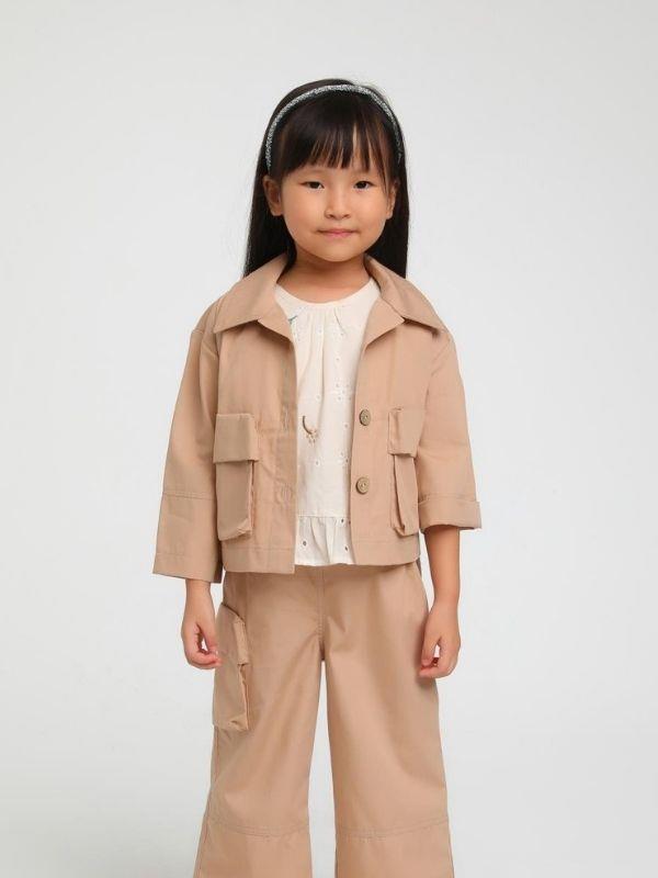 Kız Çocuk Erkek Yaka Cepli İki Düğmeli Ceket