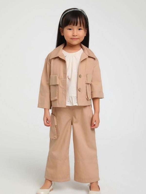 Kız Çocuk Erkek Yaka Cepli İki Düğmeli Ceket