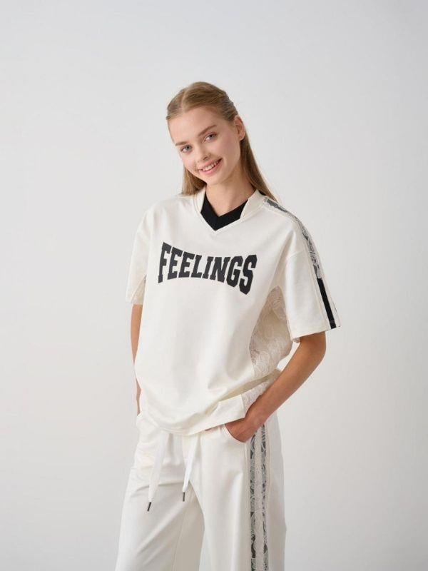 Kız Çocuk Feelings Baskılı Tshirt Pantolon Tasarım Takım
