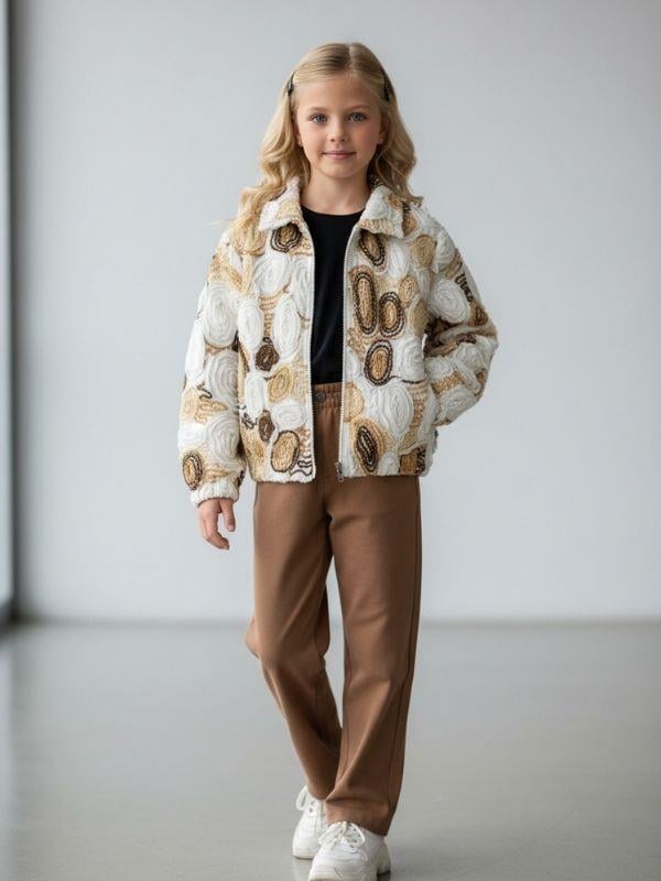 Kız Çocuk Fermuarlı Desenli Tasarım Ceket