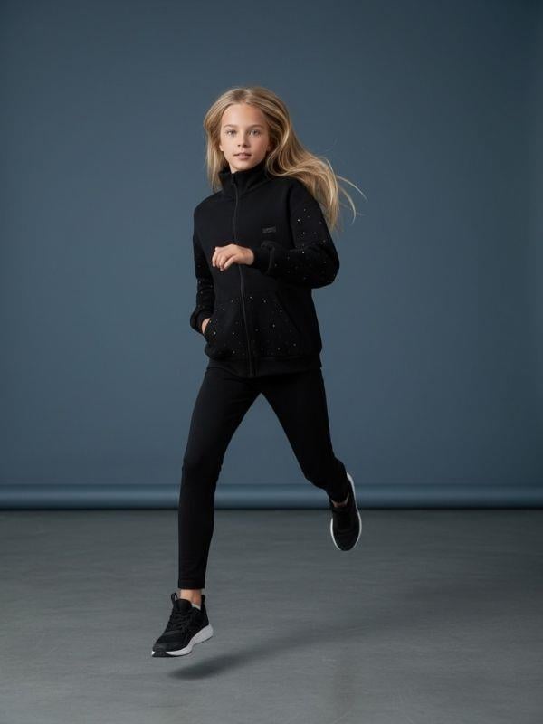 Kız Çocuk Fermuarlı Taşlı Tasarım Hırka