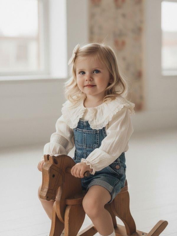 Kız Çocuk Fırfır Yaka Detaylı Uzun Kollu Gömlek