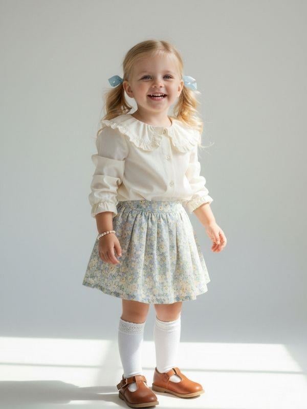 Kız Çocuk Fırfır Yaka Detaylı Uzun Kollu Gömlek