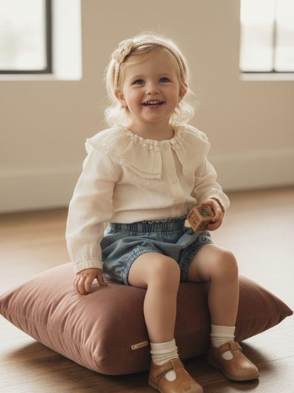 Kız Çocuk Fırfır Yaka Detaylı Uzun Kollu Gömlek