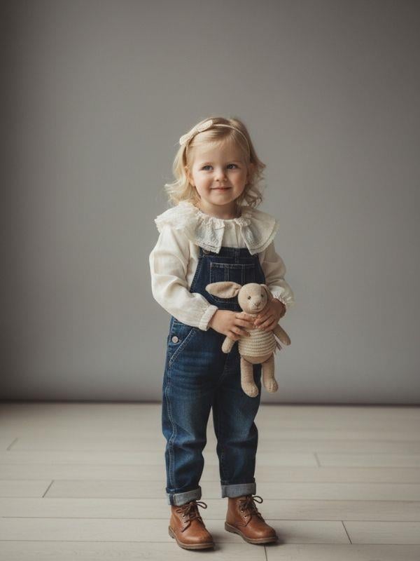 Kız Çocuk Fırfır Yaka Detaylı Uzun Kollu Gömlek