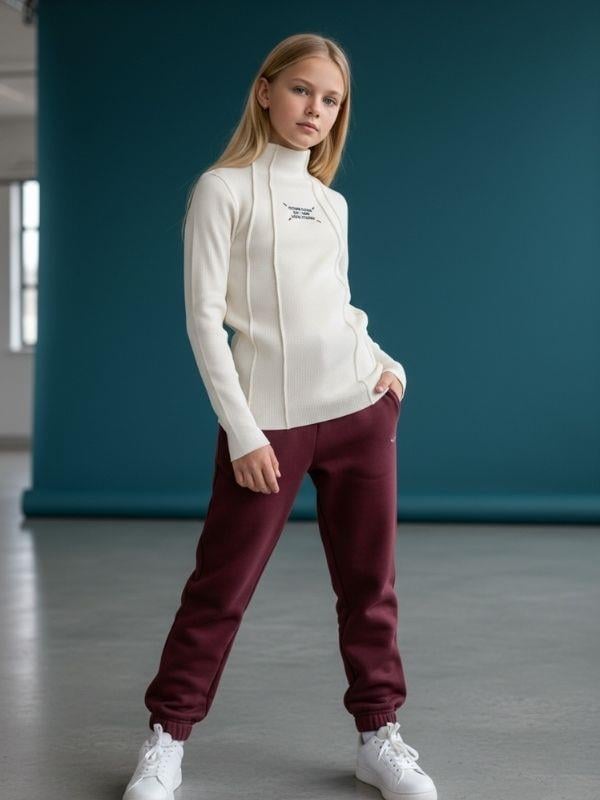 Kız Çocuk Fitilli Dikiş Detaylı Yarım Balıkçı Uzun Kollu Bluz