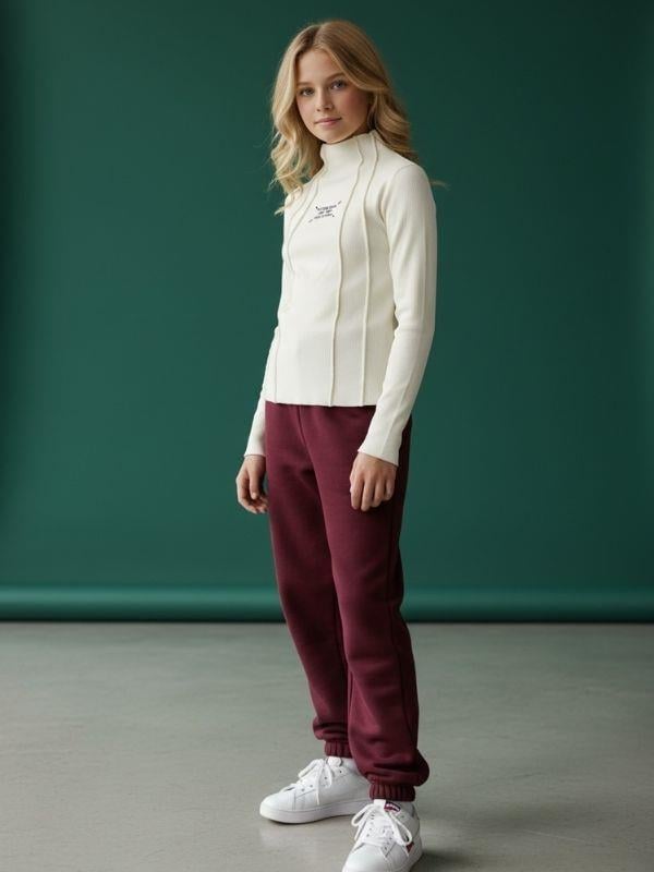 Kız Çocuk Fitilli Dikiş Detaylı Yarım Balıkçı Uzun Kollu Bluz