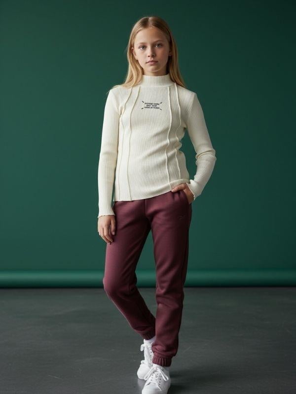 Kız Çocuk Fitilli Dikiş Detaylı Yarım Balıkçı Uzun Kollu Bluz