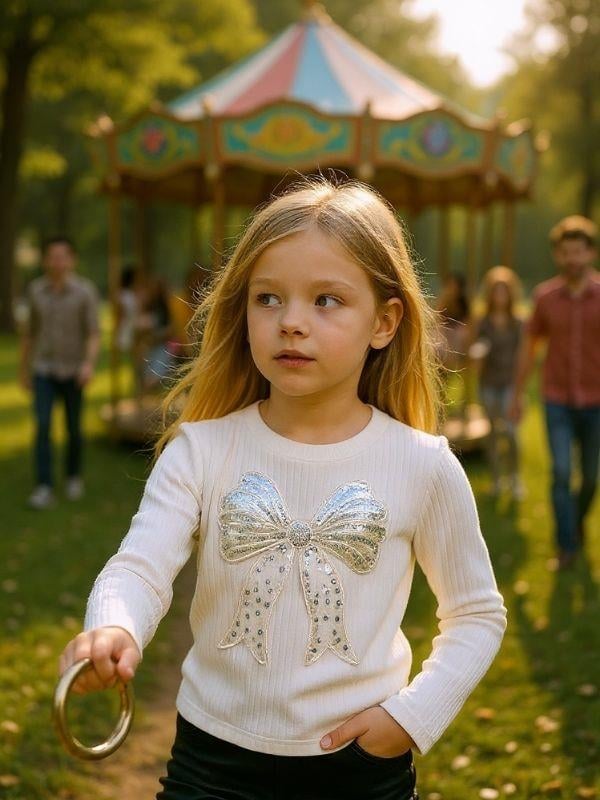 Kız Çocuk Fiyonk Desenli Fitilli Bluz