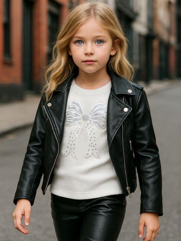 Kız Çocuk Fiyonk Desenli Fitilli Bluz