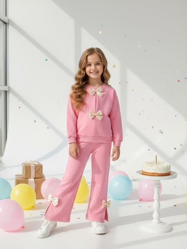 Kız Çocuk Fiyonk Detaylı Eşofman Takımı