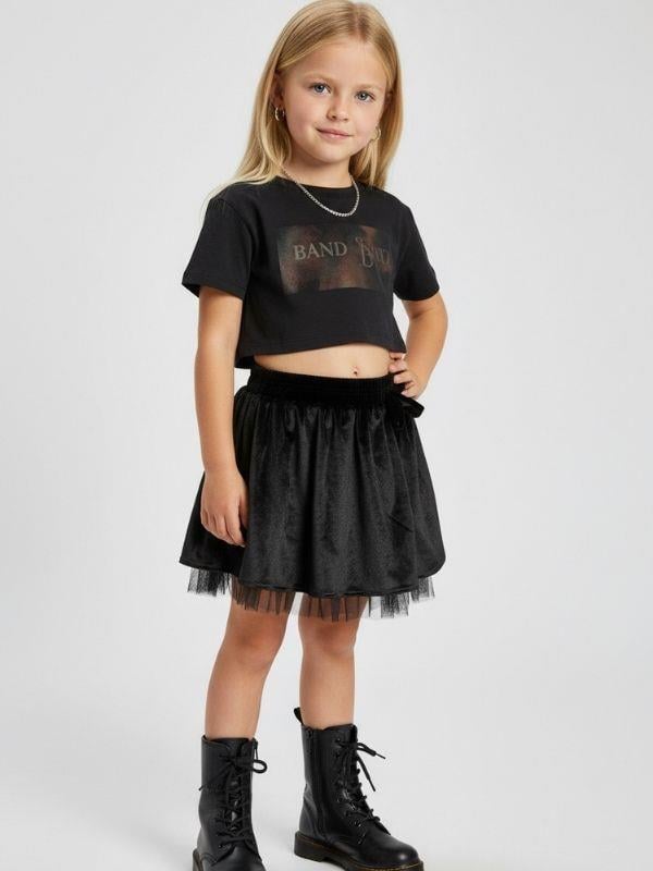 Kız Çocuk Fiyonk Detaylı Kadife Tütü Etek