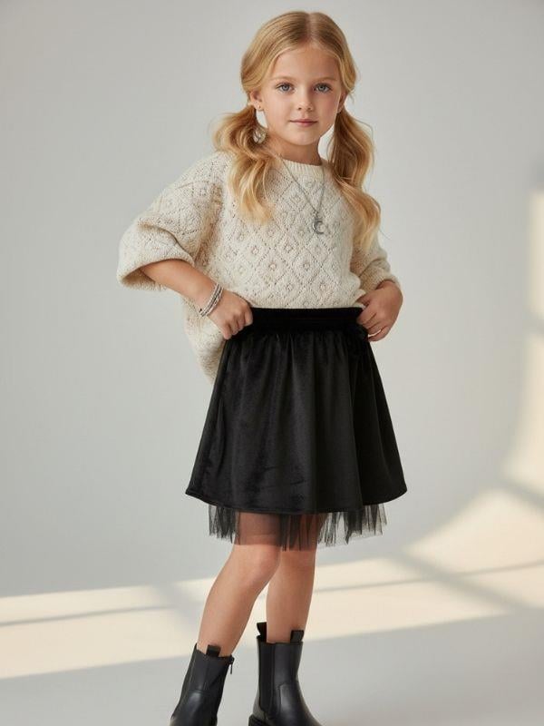 Kız Çocuk Fiyonk Detaylı Kadife Tütü Etek