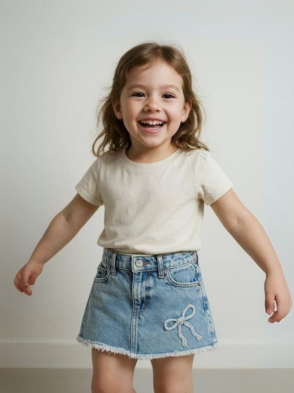 Kız Çocuk Fiyonk Detaylı Kot Etek