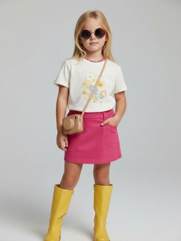 Kız Çocuk Floral Touch Baskılı Pamuklu T-shirt