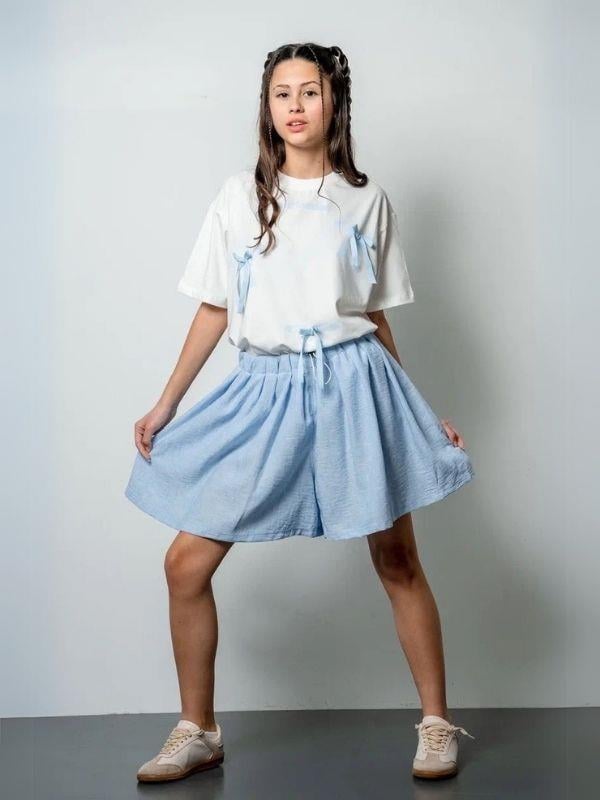 Kız Çocuk Geniş Kesim Pileli Keten Şort