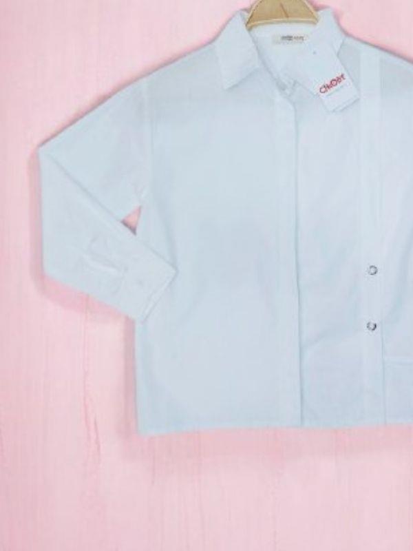 Kız Çocuk Gizli Düğmeli Beyaz Gömlek