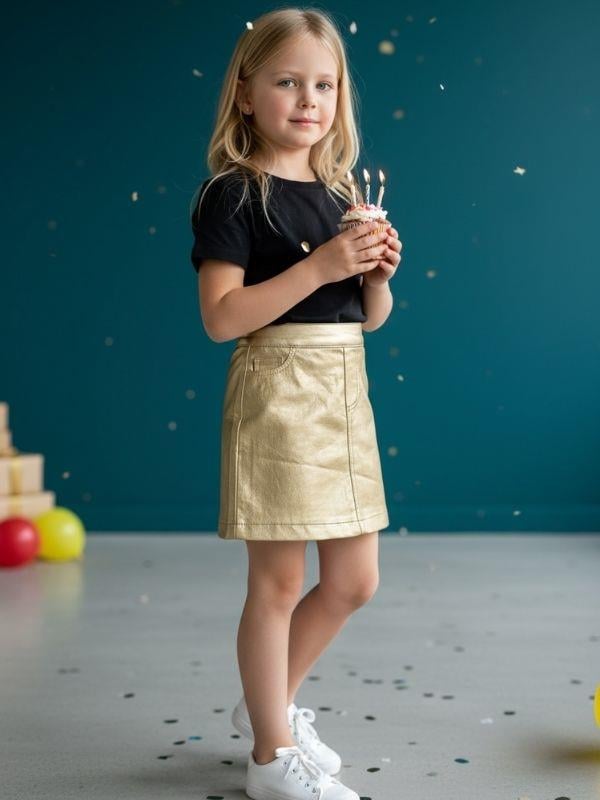 Kız Çocuk Gold Deri Etek