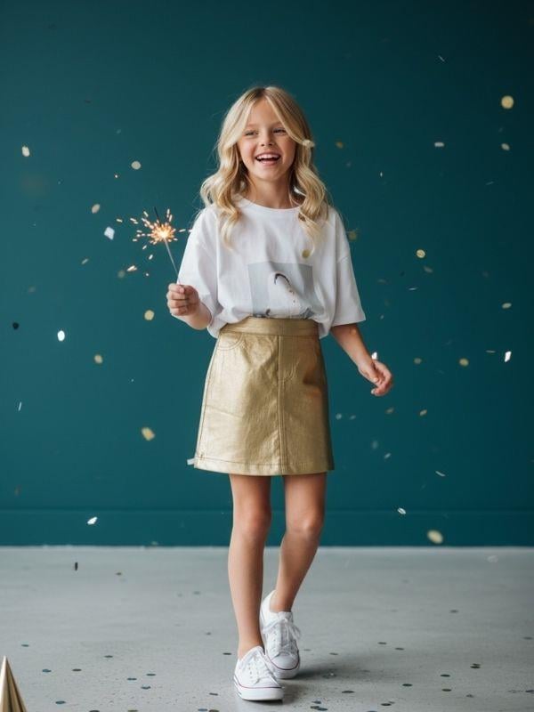 Kız Çocuk Gold Deri Etek