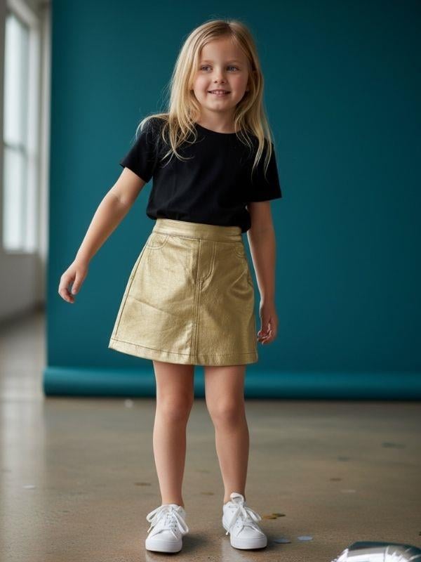 Kız Çocuk Gold Deri Etek