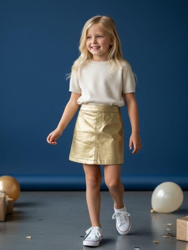 Kız Çocuk Gold Deri Etek