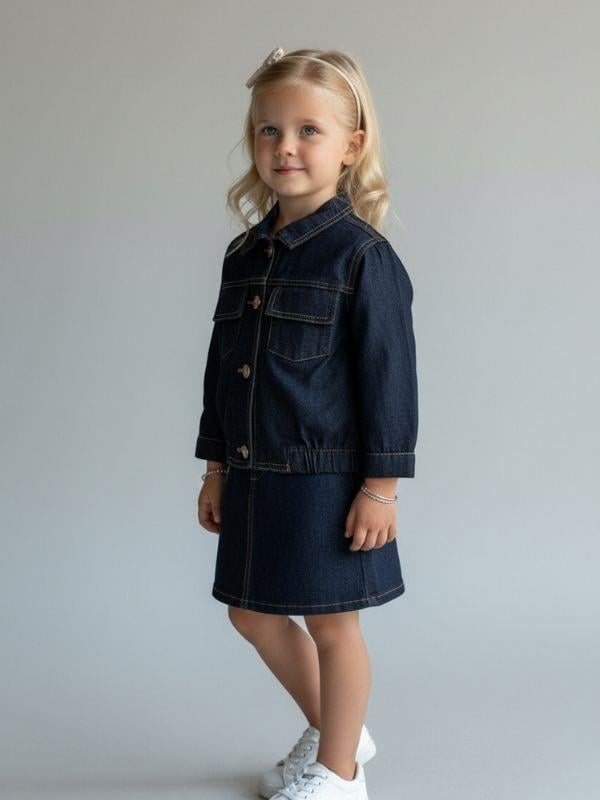 Kız Çocuk Gold Düğme Detaylı Yumuşak Dokulu Kot Ceket