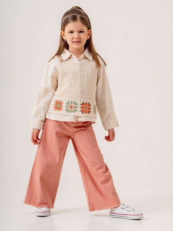 Kız Cocuk Gömlek Motif desenli Süveter İkili Takım