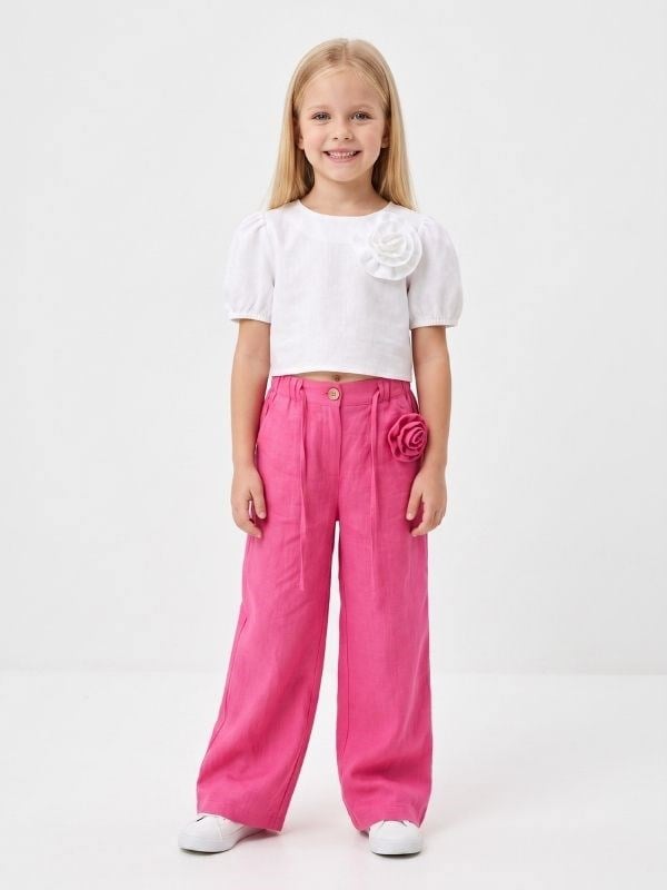 Kız Çocuk Gül Detaylı Müslin Kumaş Crop Bluz