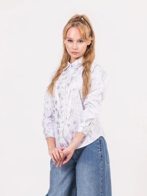 Kız Çocuk Gümüş Varaklı Poplin Gömlek