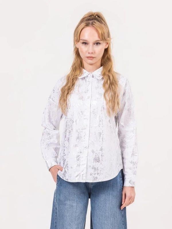 Kız Çocuk Gümüş Varaklı Poplin Gömlek