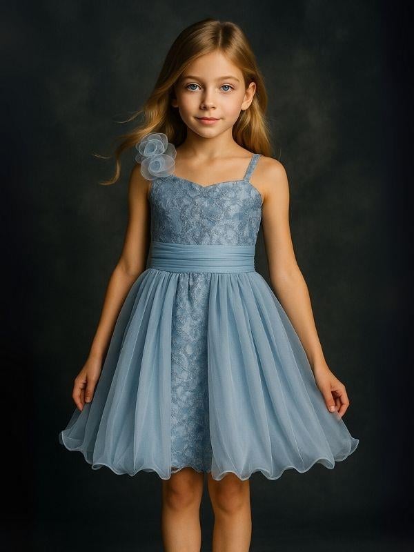 Kız Çocuk Güpür Detaylı Tüllü Tasarım Abiye Elbise