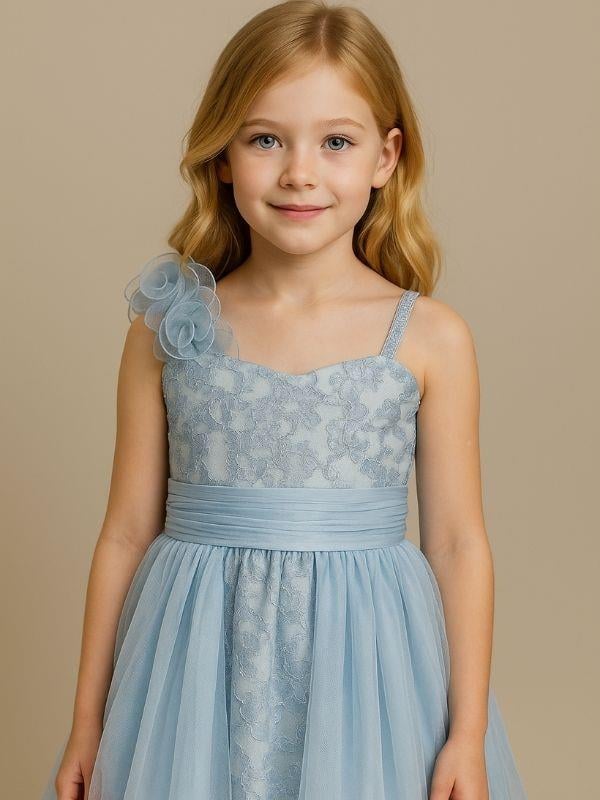 Kız Çocuk Güpür Detaylı Tüllü Tasarım Abiye Elbise